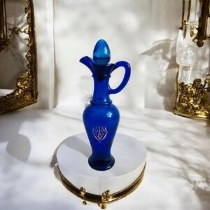 Vintage AVON Skin-So-Soft Bath Oil Cobalt Blue Gold Decanter Bottle